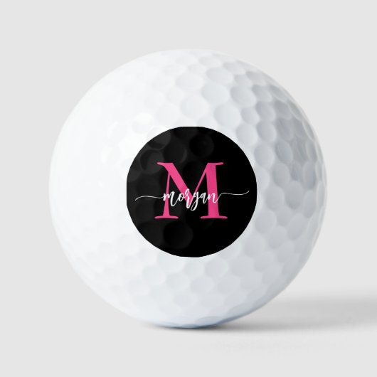 Monogram Stijlvol Modern Hot Pink Black Golfballen (Voorkant)