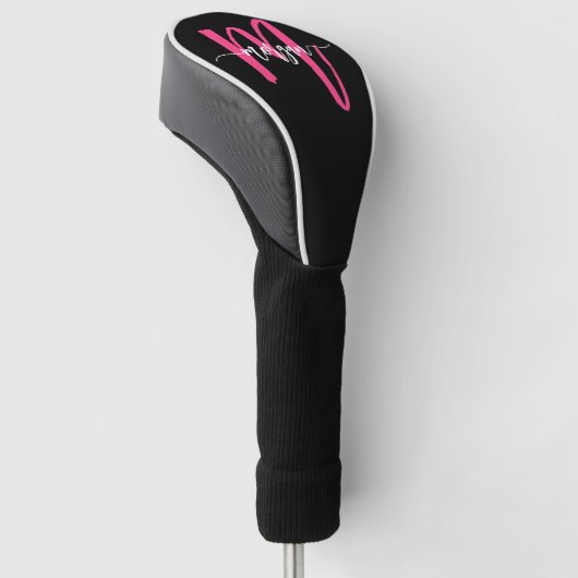 Monogram Stijlvol Modern Hot Pink Black Golfheadcover (Schuin)