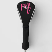 Monogram Stijlvol Modern Hot Pink Black Golfheadcover (Voorkant)