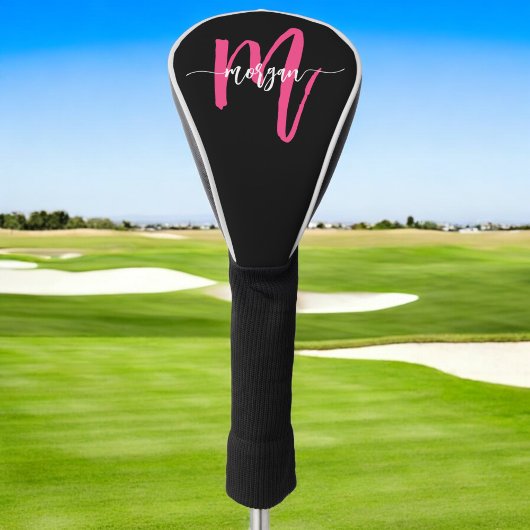 Monogram Stijlvol Modern Hot Pink Black Golfheadcover