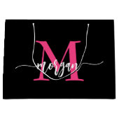 Monogram Stijlvol Modern Hot Pink Black Groot Cadeauzakje (Voorkant)