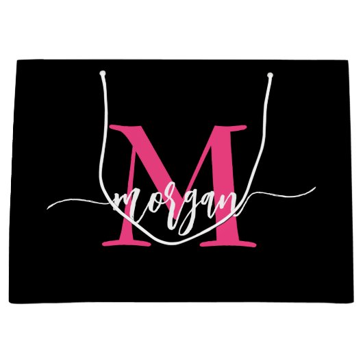 Monogram Stijlvol Modern Hot Pink Black Groot Cadeauzakje (Voorkant)