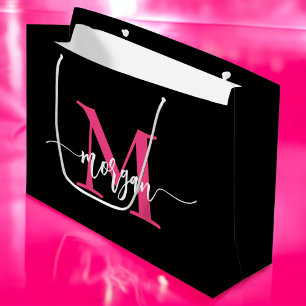 Monogram Stijlvol Modern Hot Pink Black Groot Cadeauzakje