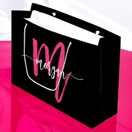 Monogram Stijlvol Modern Hot Pink Black Groot Cadeauzakje
