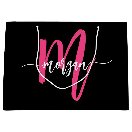 Monogram Stijlvol Modern Hot Pink Black Groot Cadeauzakje (Voorkant)