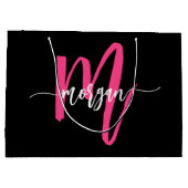 Monogram Stijlvol Modern Hot Pink Black Groot Cadeauzakje (Achterkant)