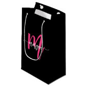 Monogram Stijlvol Modern Hot Pink Black Klein Cadeauzakje (Voorkant Gekanteld)