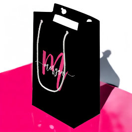 Monogram Stijlvol Modern Hot Pink Black Klein Cadeauzakje