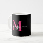 Monogram Stijlvol Modern Hot Pink Black Koffiemok (Voorkant links)