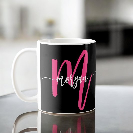 Monogram Stijlvol Modern Hot Pink Black Koffiemok