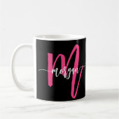 Monogram Stijlvol Modern Hot Pink Black Koffiemok (Links)