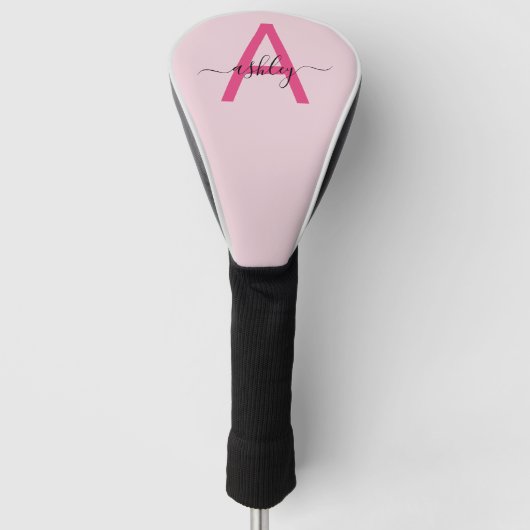 Monogram Stijlvol Modern Hot Pink Golfheadcover (Voorkant)