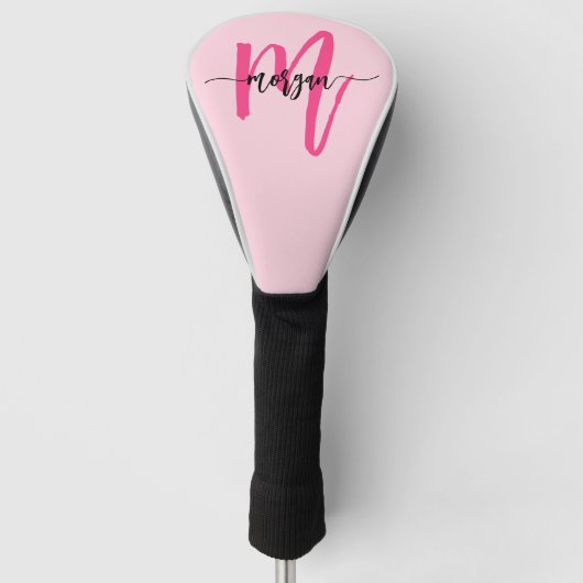 Monogram Stijlvol Modern Hot Pink Golfheadcover (Voorkant)