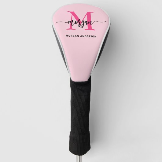 Monogram Stijlvol Modern Hot Pink Golfheadcover (Voorkant)