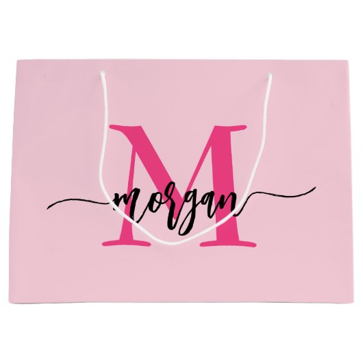 Monogram Stijlvol Modern Hot Pink Groot Cadeauzakje (Voorkant)