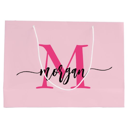Monogram Stijlvol Modern Hot Pink Groot Cadeauzakje (Achterkant)