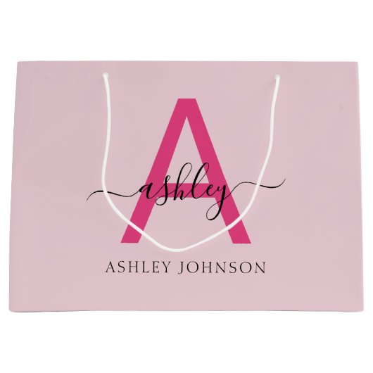 Monogram Stijlvol Modern Hot Pink Groot Cadeauzakje (Voorkant)
