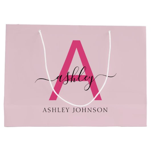 Monogram Stijlvol Modern Hot Pink Groot Cadeauzakje (Achterkant)