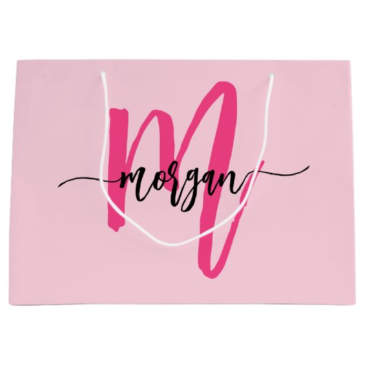 Monogram Stijlvol Modern Hot Pink Groot Cadeauzakje (Voorkant)