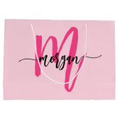 Monogram Stijlvol Modern Hot Pink Groot Cadeauzakje (Achterkant)