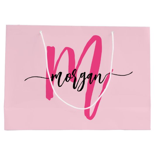 Monogram Stijlvol Modern Hot Pink Groot Cadeauzakje (Achterkant)