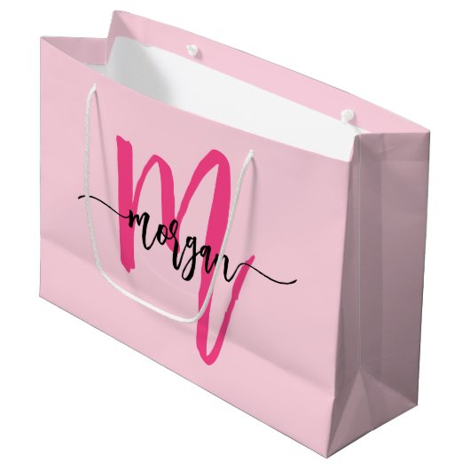 Monogram Stijlvol Modern Hot Pink Groot Cadeauzakje (Voorkant Gekanteld)
