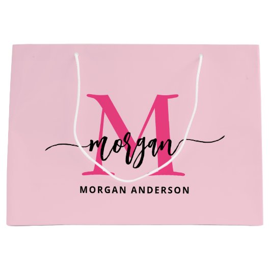 Monogram Stijlvol Modern Hot Pink Groot Cadeauzakje (Voorkant)