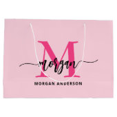 Monogram Stijlvol Modern Hot Pink Groot Cadeauzakje (Achterkant)