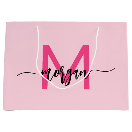 Monogram Stijlvol Modern Hot Pink Groot Cadeauzakje (Voorkant)