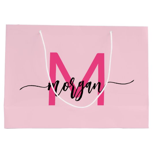 Monogram Stijlvol Modern Hot Pink Groot Cadeauzakje (Achterkant)