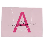 Monogram Stijlvol Modern Hot Pink Groot Cadeauzakje (Achterkant)