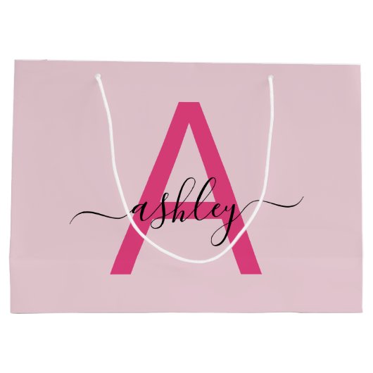 Monogram Stijlvol Modern Hot Pink Groot Cadeauzakje (Achterkant)