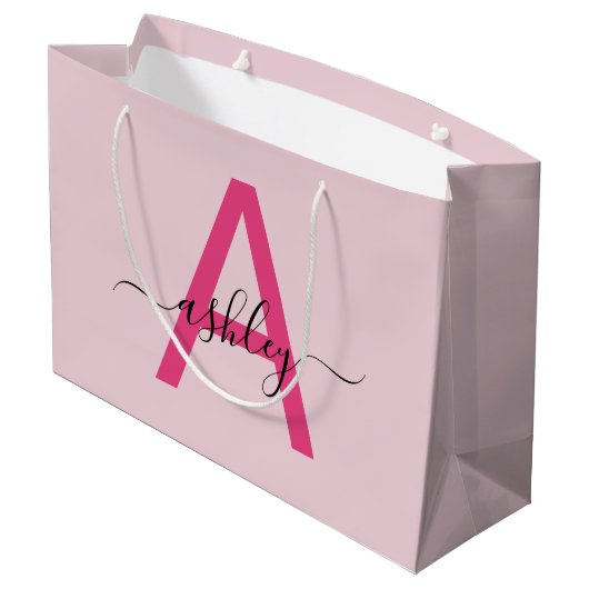 Monogram Stijlvol Modern Hot Pink Groot Cadeauzakje (Achterkant Gekanteld)