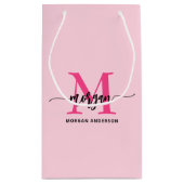 Monogram Stijlvol Modern Hot Pink Klein Cadeauzakje (Achterkant)