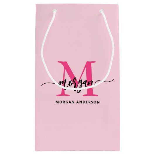 Monogram Stijlvol Modern Hot Pink Klein Cadeauzakje (Achterkant)