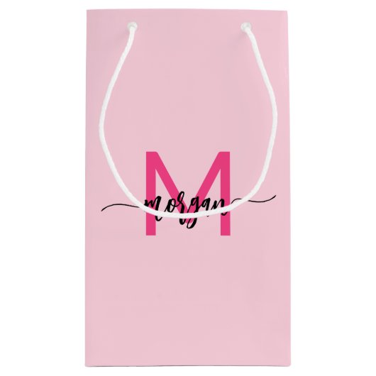 Monogram Stijlvol Modern Hot Pink Klein Cadeauzakje (Achterkant)
