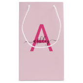 Monogram Stijlvol Modern Hot Pink Klein Cadeauzakje (Achterkant)