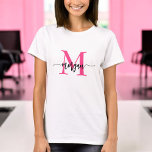 Monogram Stijlvol Modern Hot Pink T-shirt<br><div class="desc">Verhoog je kledingkast met ons Monogram Stijlvol Modern Hot Pink T-Shirt! Dit t-shirt heeft een opvallende roze tint en is gepersonaliseerd met uw monogram in een strak, modern lettertype voor een chique, aangepaste look. Gemaakt van zachte, hoogwaardige stof, biedt het de hele dag comfort en duurzaamheid. Perfect voor casual uitstapjes...</div>
