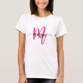 Monogram Stijlvol Modern Hot Pink T-shirt (Voorkant)
