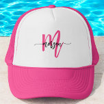 Monogram Stijlvol Modern Hot Pink Trucker Pet<br><div class="desc">Maak je look helemaal af met onze Monogram Stijlvolle Modern Hot Pink Trucker Hat! Dit pet heeft een levendig roze ontwerp en is gepersonaliseerd met uw monogram in een strak, modern lettertype. Het voegt een chique, aangepaste toets toe aan uw stijl. De ademende mesh-rug en de verstelbare kliksluiting zorgen voor...</div>