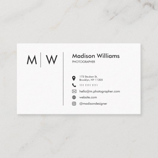 Monogram Stijlvol Modern Minimalistisch Visitekaar Visitekaartje (Voorkant)