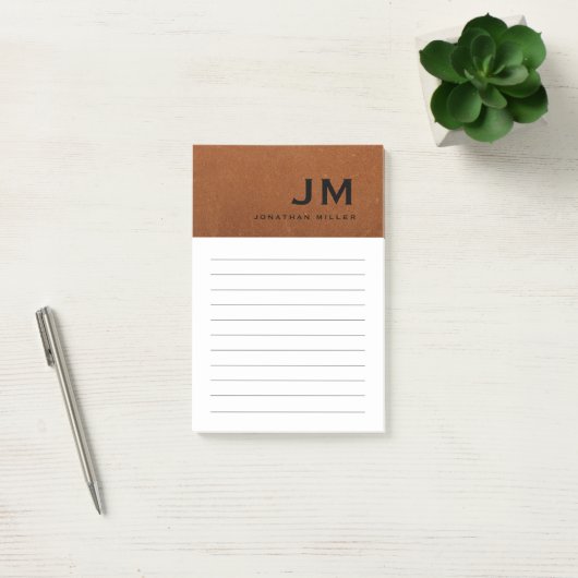Monogram stijlvol modern Sable Leather Post-it® Notes (Kantoor)
