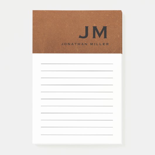 Monogram stijlvol modern Sable Leather Post-it® Notes (Voorkant)