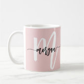 Monogram Stijlvol Modern Schattige Blush Pink Koffiemok (Links)