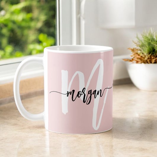 Monogram Stijlvol Modern Schattige Blush Pink Koffiemok