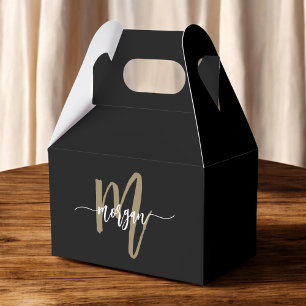 Monogram Stijlvol Modern Zwart Goud Bedankdoosjes