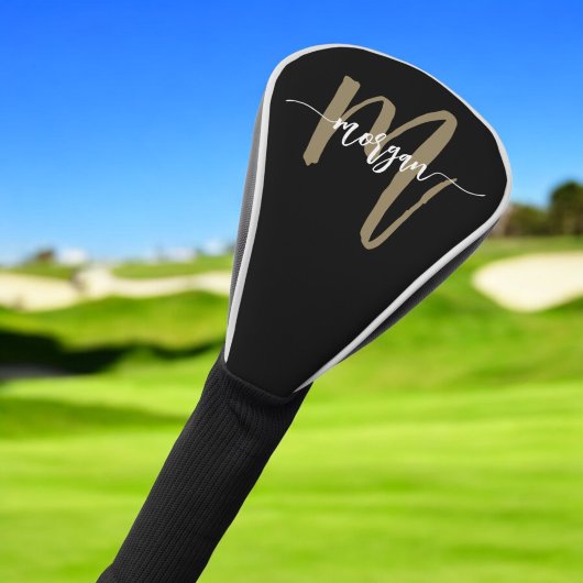 Monogram stijlvol modern zwart goud golfheadcover