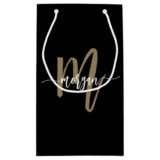 Monogram stijlvol modern zwart goud klein cadeauzakje (Achterkant)