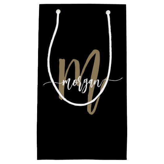 Monogram stijlvol modern zwart goud klein cadeauzakje (Voorkant)