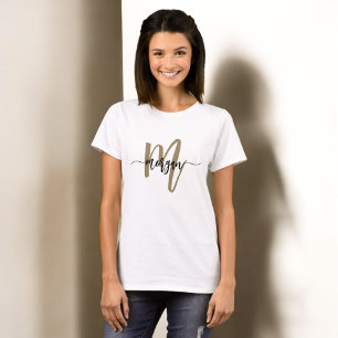 Monogram stijlvol modern zwart goud t-shirt